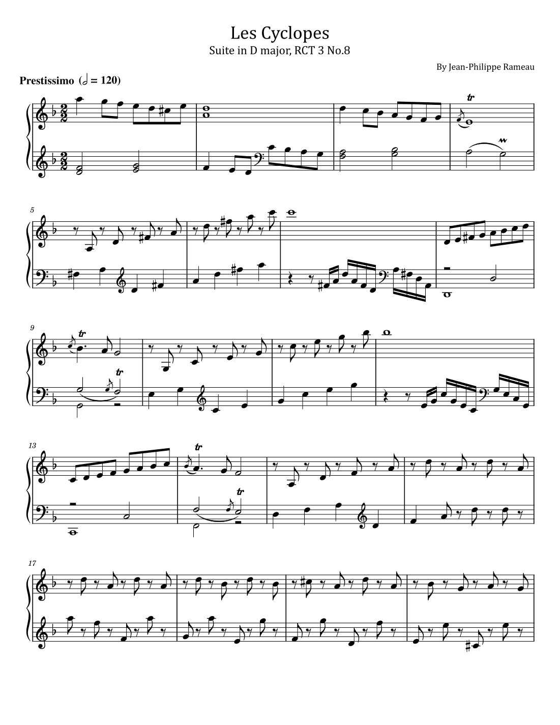 Jean-Philippe Rameau - Les Cyclopes Suite in D major, RCT 3 No.8 - Original For Piano Solo (arr. poon)