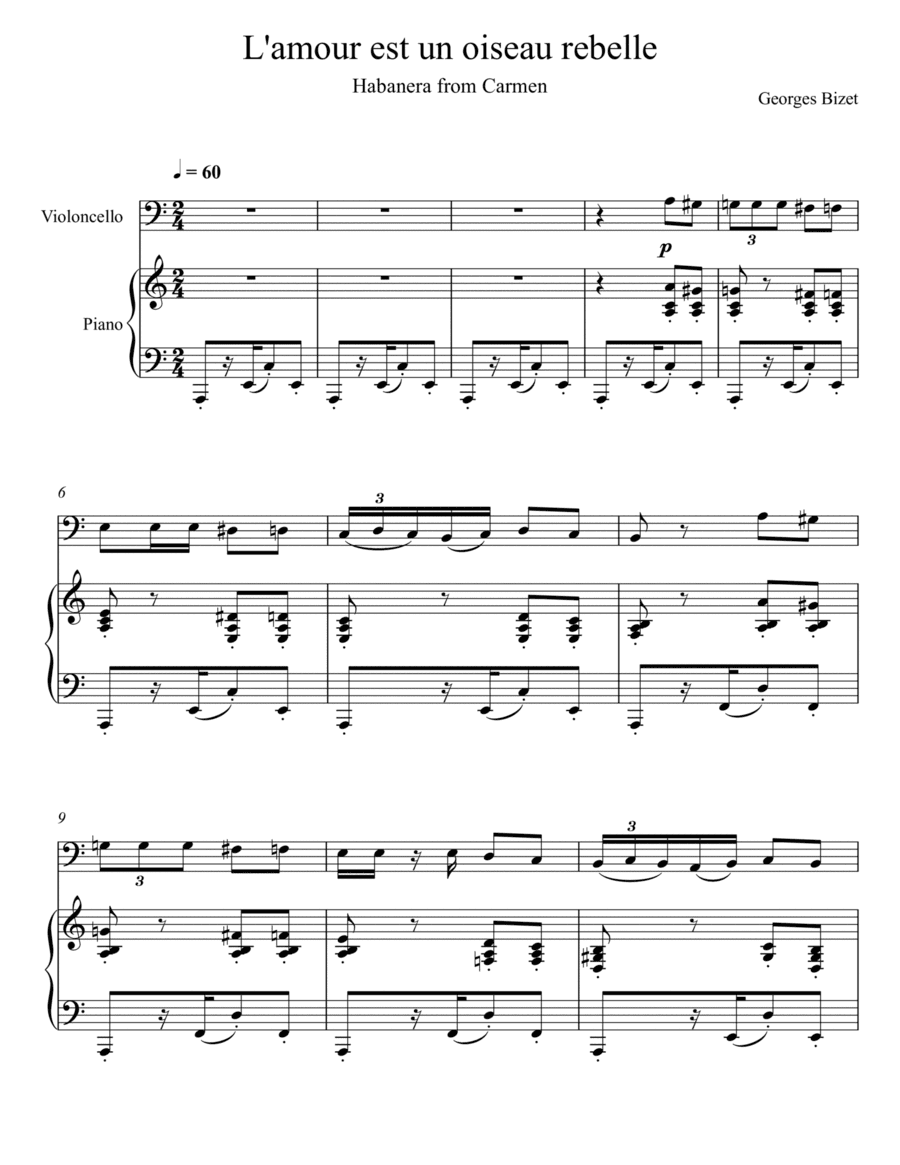 Georges Bizet - Habanera "L’amour est un oiseau rebelle" (Violoncello Solo) (arr. André Laitano)