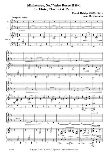 Miniatures No.7, Valse Russe H.89-1  for Flute, Clarinet & Piano (arr. Mikio Kamada)
