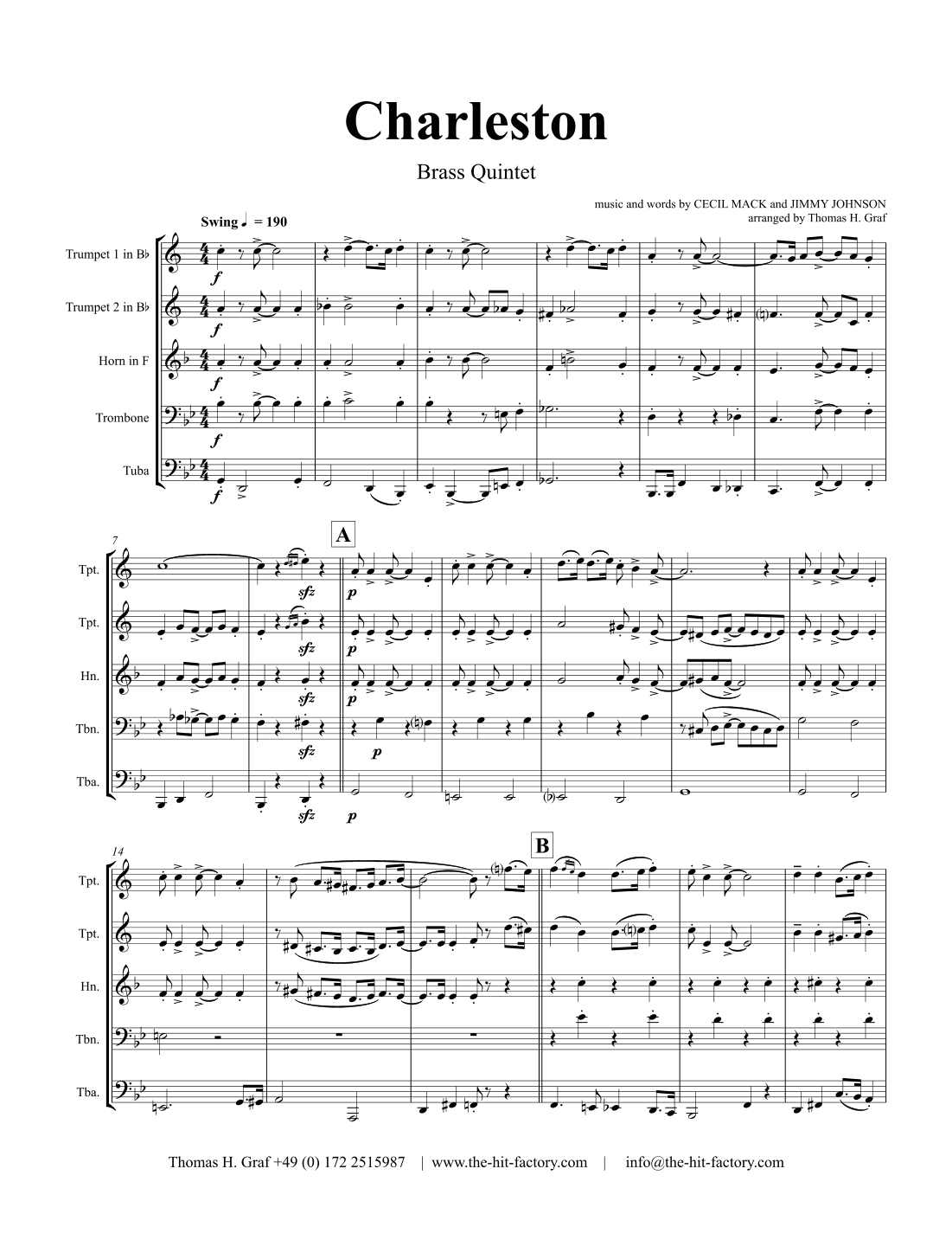 Charleston - 20ths Classic - Brass Quintet - Bb (arr. Thomas H. Graf)