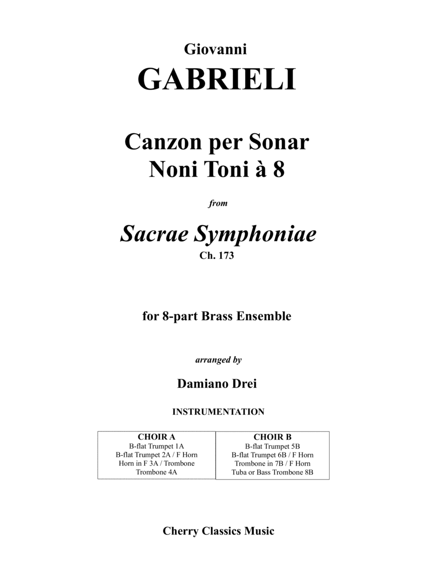 Canzon per Sonar Noni Toni a 8 for 8-part Brass ensemble (arr. Damiano Drei)