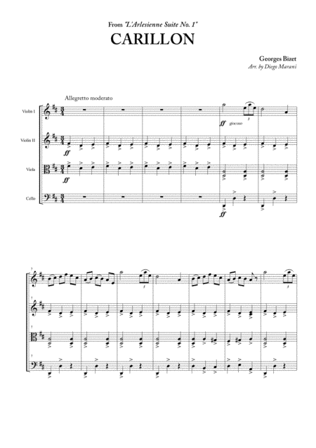 Carillon from "L'Arlesienne Suite No. 1" for String Quartet (arr. Diego Marani)