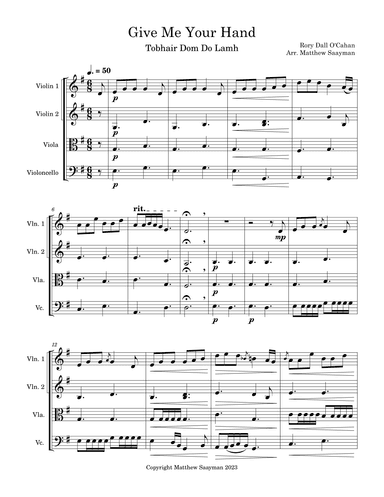 Give Me Your Hand - (Tabhair dom do Lámh) - String Quartet (arr. Matthew Saayman)