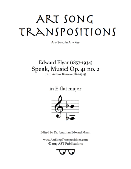ELGAR: Speak, Music! Op. 41 no. 2 (transposed to E-flat major) (arr. ArtSongTranspositions.com)