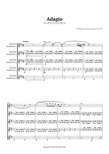 Andante from Piano Concerto No. 21 by Mozart for Baritone Sax Quintet (arr. Ander)