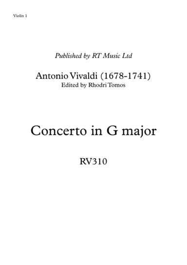 Vivaldi RV310 Concerto in G major. Solo parts violin & trumpets (arr. Rhodri Tomos)