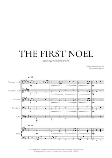 The First Noel (Brass Quintet and Piano) - Christmas Carol (arr. Pedro Merendi)