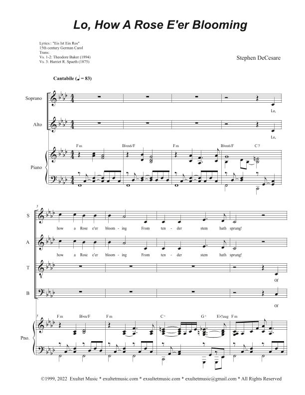 Lo, How A Rose E'er Blooming (Vocal Quartet - (SATB)