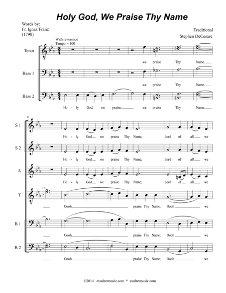 Holy God, We Praise Thy Name (SSATBB) (arr. Stephen DeCesare)
