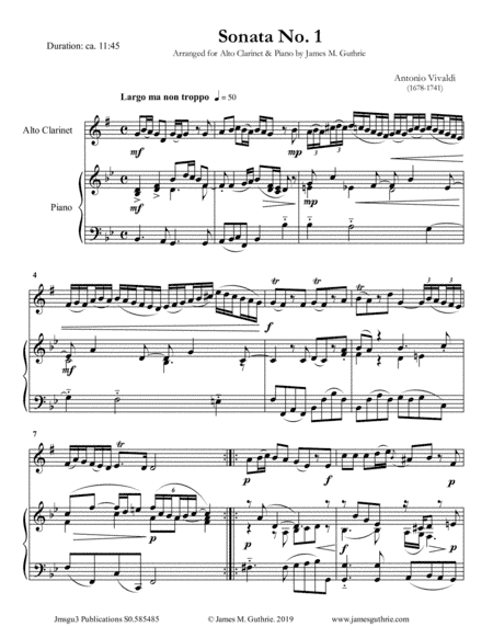 Vivaldi: The Six Sonatas Complete for Alto Clarinet & Piano (arr. James M. Guthrie, ASCAP)