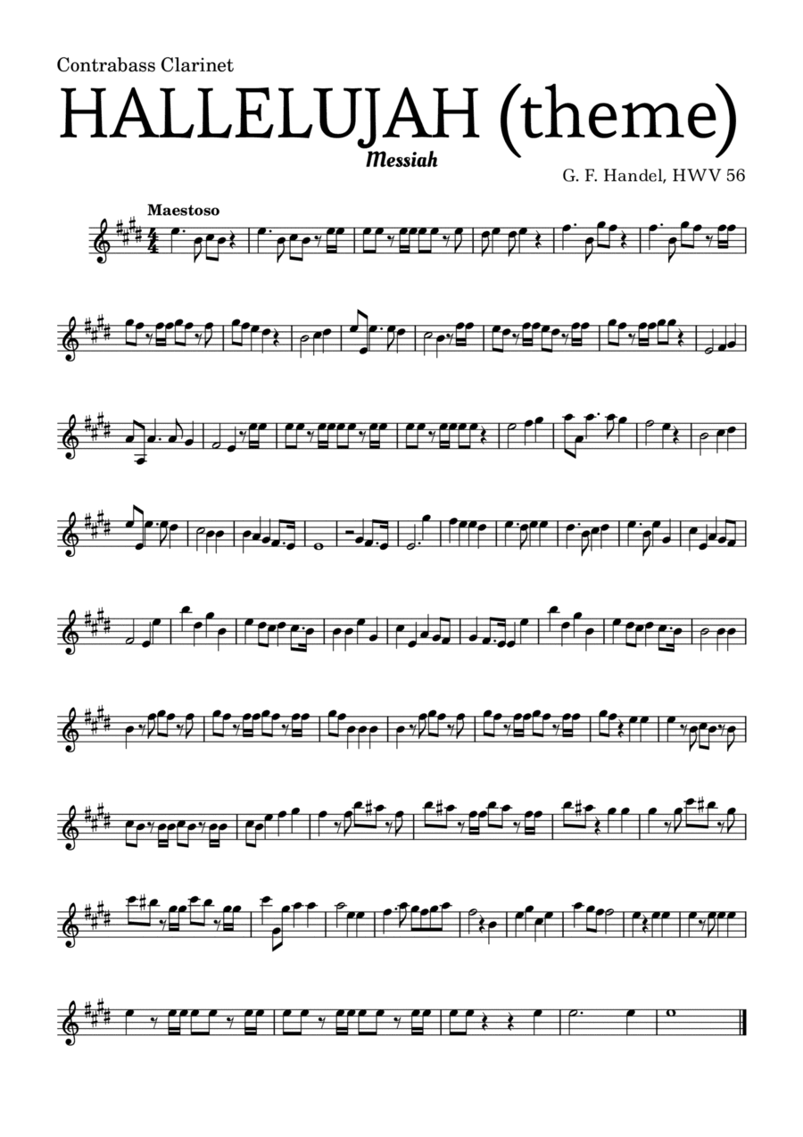Aleluia (HALLELUJAH), of the Messiah - for Contrabass Clarinet and accompaniment (arr. Leyandder Trustworthy)