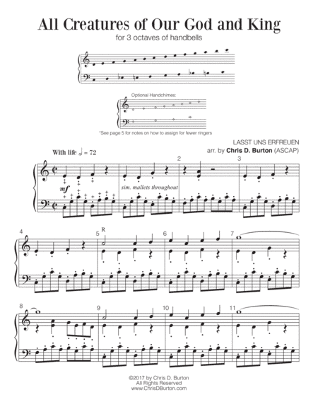 All Creatures of Our God and King (3-octaves Handbells) (REPRODUCIBLE) (arr. Chris D. Burton)
