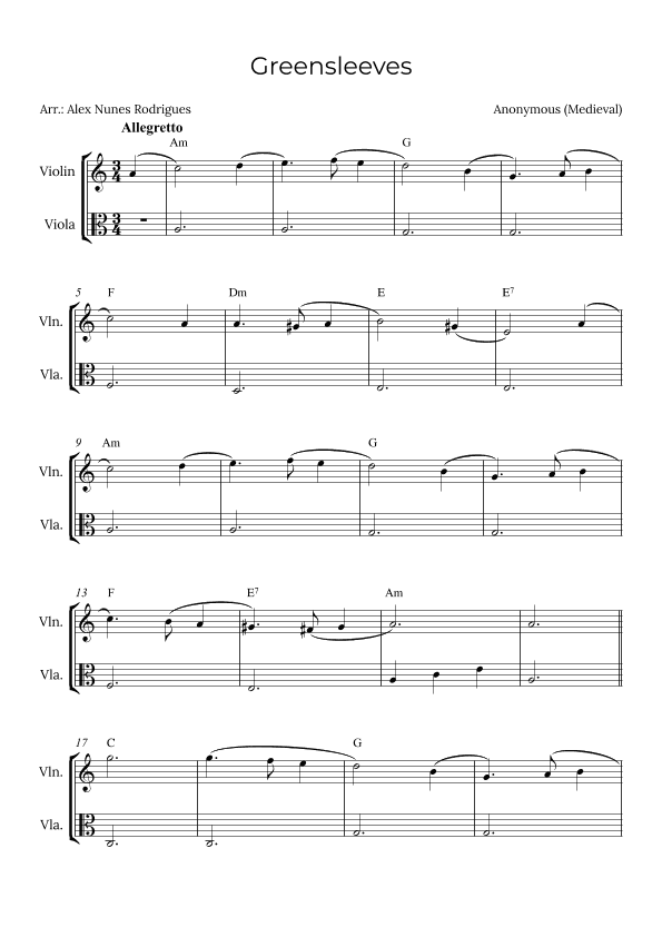 Greensleeves (arr. Alex Nunes Rodrigues)