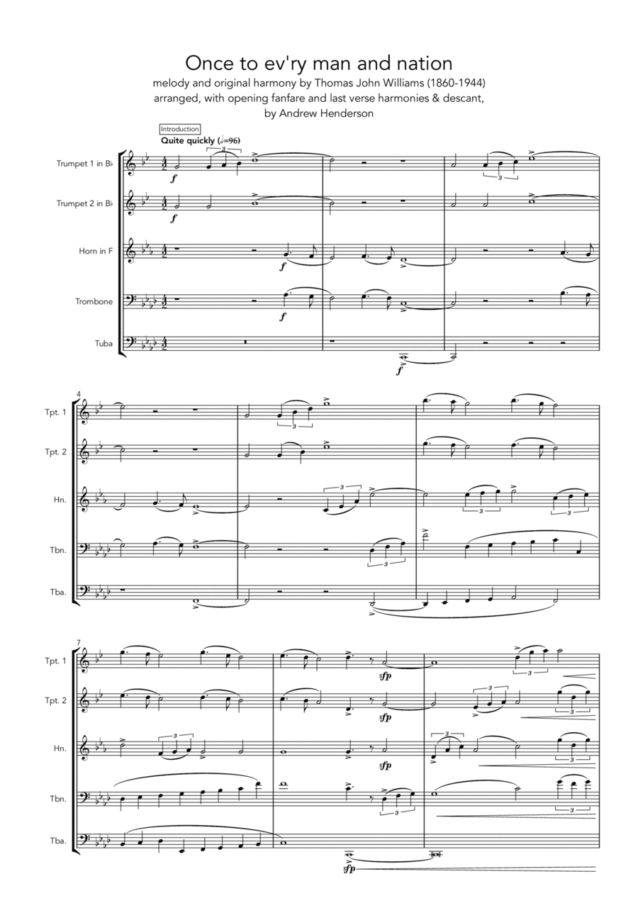 Once to every man and nation (Ton-y-botel/Ebenezer) (brass 5tet & organ, with descant & last verse) (arr. Andrew Henderson)