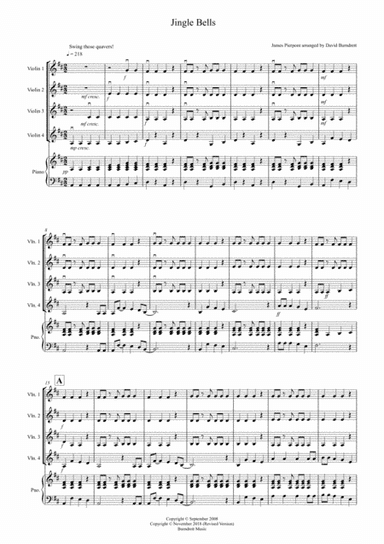 Jingle Bells (Jazzy Style!) for Violin Quartet (arr. David Burndrett)