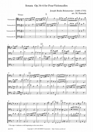 Sonata Op.34-4 for Four Violoncellos (arr. Kamada, Mikio)