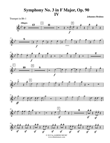 Brahms Symphony No. 3, Movement IV - Trumpet in Bb 1 (Transposed Part), Op. 90 (arr. Doug Clyde)