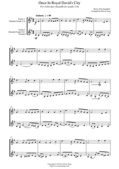 Once In Royal David’s City (for violin duet, suitable for grades 2-6) (arr. Edwin Sung)