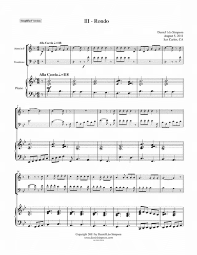 Trio for Horn, Trombone and Piano (3rd. mov. simplified)