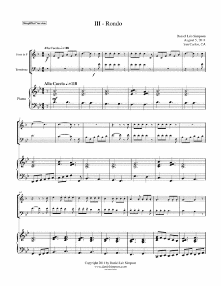 Trio for Horn, Trombone and Piano (3rd. mov. simplified)