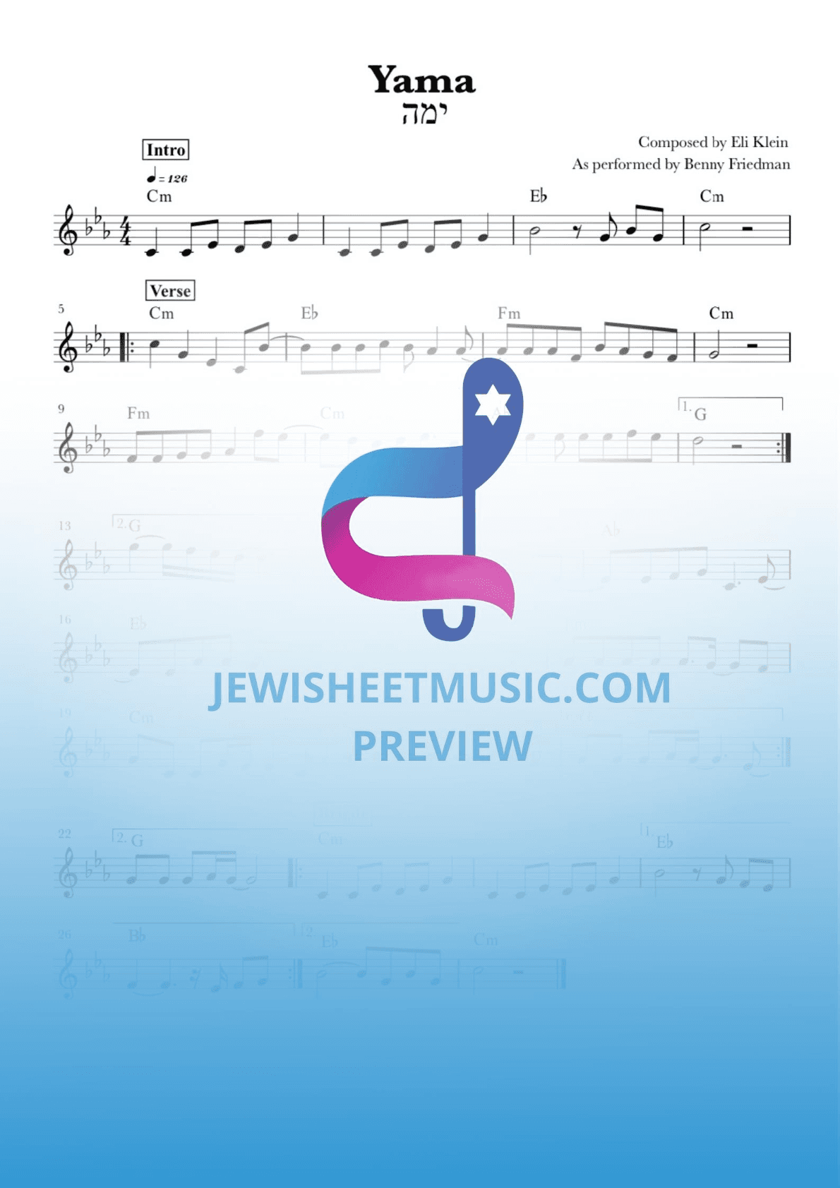 Yama lead sheet with chords. By Avraham Fried (arr. R. Sloboder)