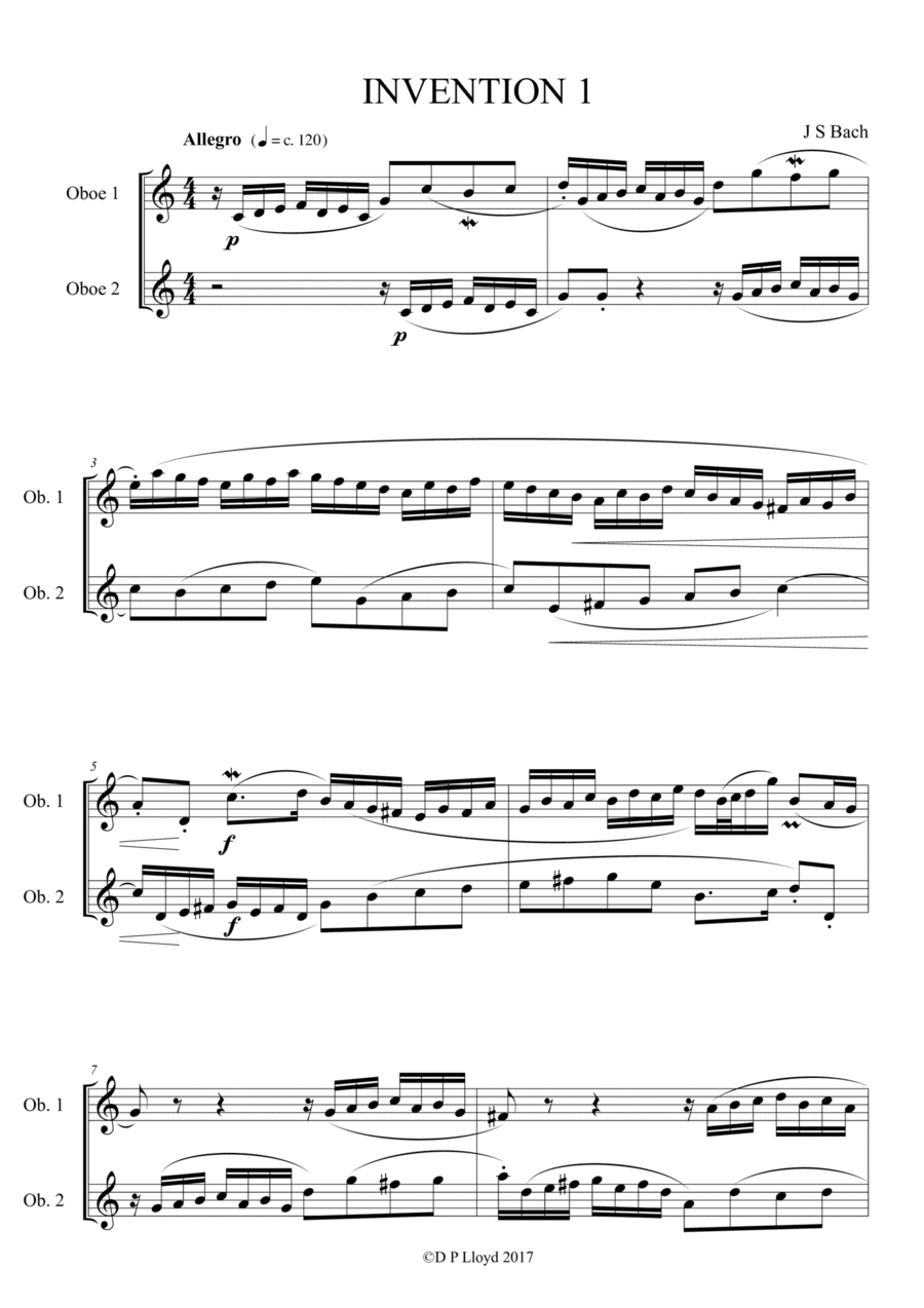 Oboe duets - 5 Keyboard inventions - J S Bach (arr. Darren Lloyd)