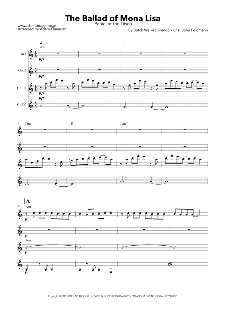 The Ballad Of Mona Lisa (arr. Adam Flanagan)