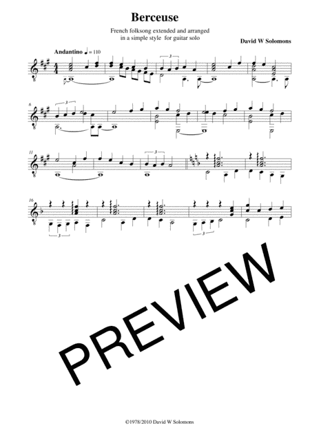 Berceuse (Lullaby) for solo guitar (arr. David Warin Solomons)