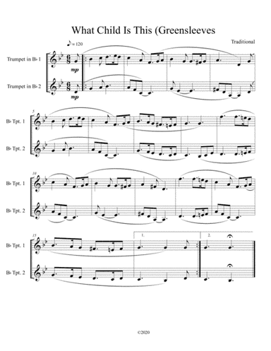 What Child Is This (Greensleeves) for trumpet duet (arr. B C Dockery)