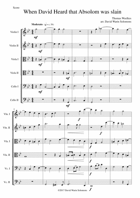 When David heard that Absalom was slain (string sextet) (arr. David Warin Solomons)