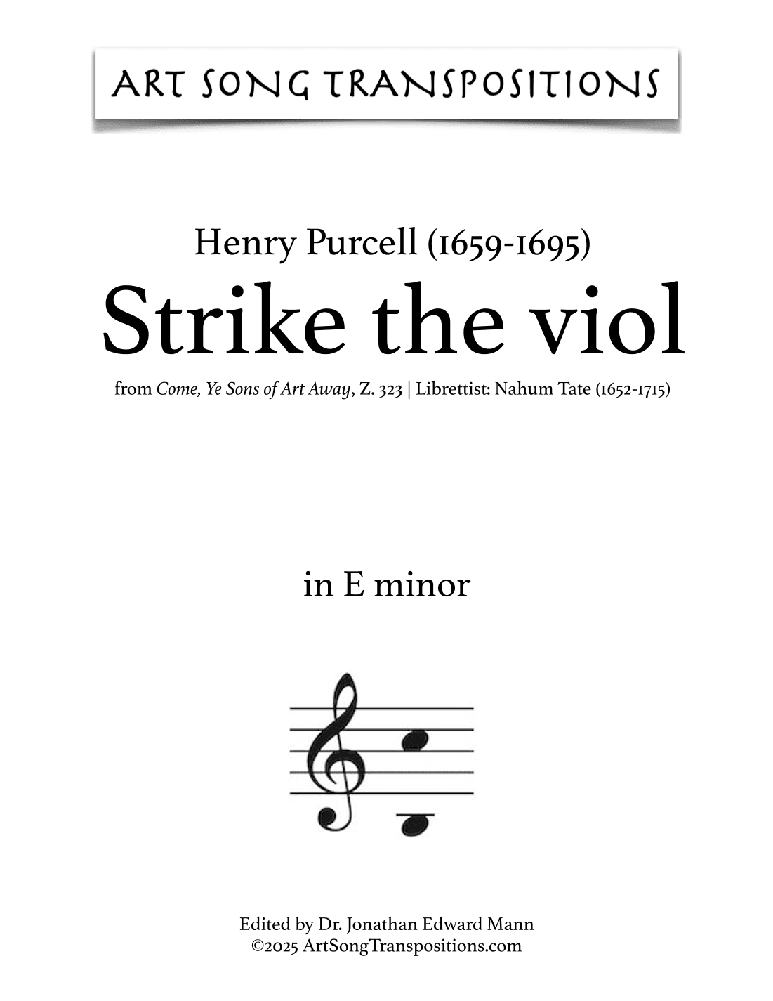 PURCELL: Strike the viol (transposed to E minor) (arr. ArtSongTranspositions.com)