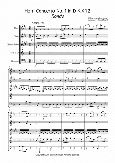 Rondo from Horn Concerto No. 1 in D K412 (for Wind Quintet) (arr. Robert Newth)