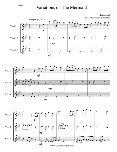 Variations on The Mermaid for violin trio (arr. David Warin Solomons)