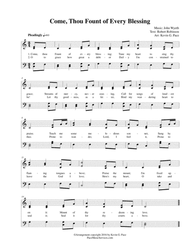 Come, Thou Fount of Every Blessing - easy hymn in C Major (arr. Kevin G. Pace)