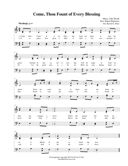 Come, Thou Fount of Every Blessing - easy hymn in C Major (arr. Kevin G. Pace)