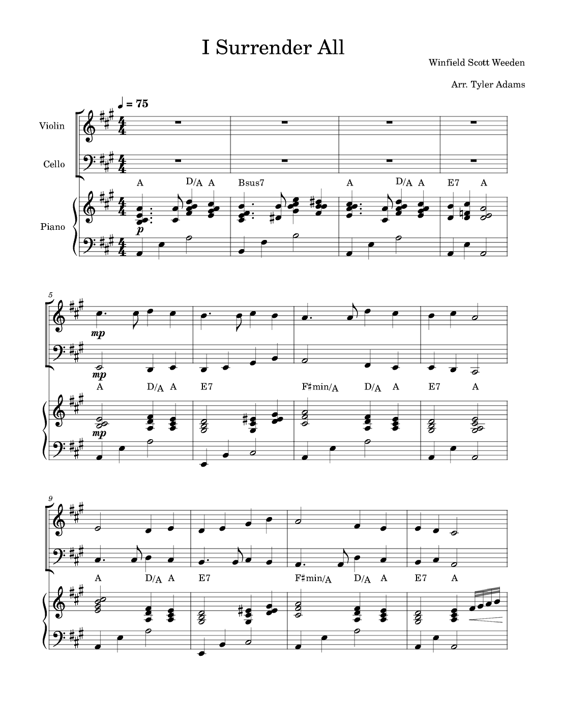 I Surrender All (Violin and Cello Duet and Piano) (arr. Tyler Adams)