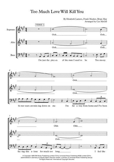 Too Much Love Will Kill You (arr. Cat McGill)