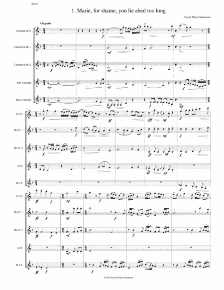 Marie for shame you lie abed too long for clarinet quintet ( E flat, 2 B flats, alto and bass)