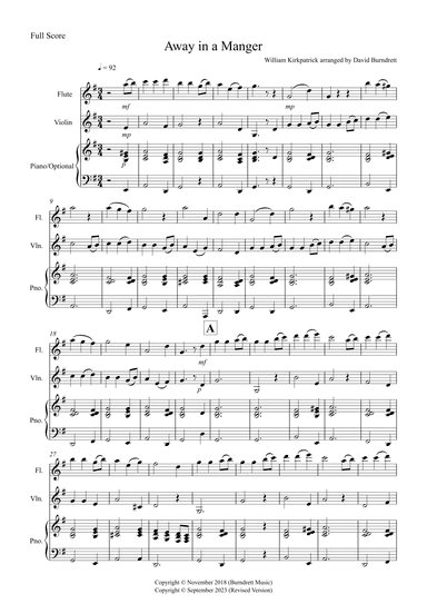 Away in a Manger for Flute and Violin Duet (arr. David Burndrett)