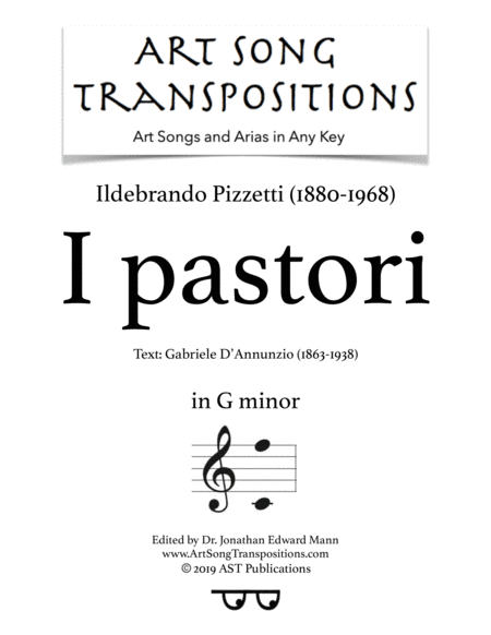 PIZZETTI: I pastori (transposed to G minor) (arr. ArtSongTranspositions.com)