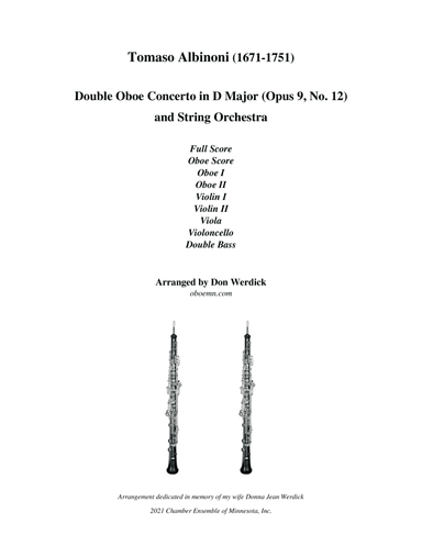 Double Oboe Concerto in D Major, Op. 9 No. 12 and String Orchestra (arr. Don Werdick (1946 - ))