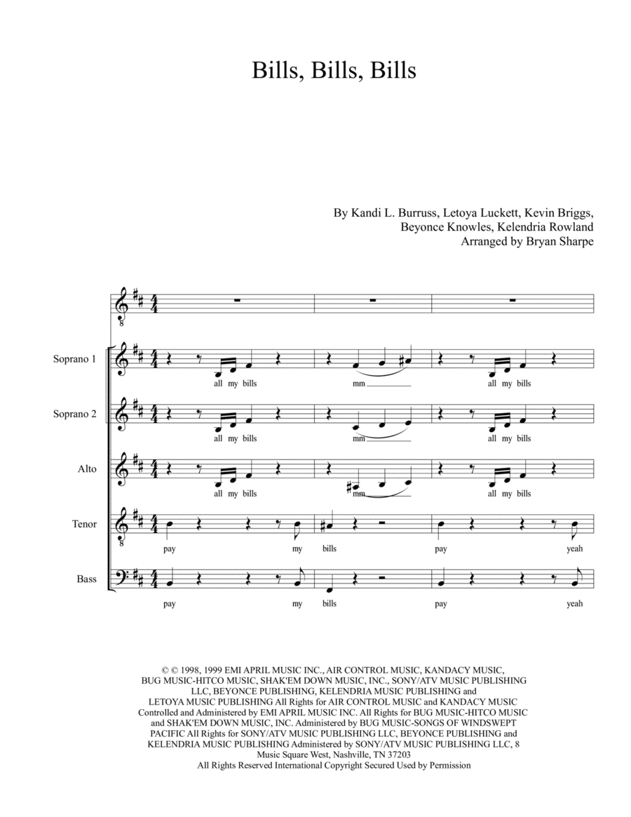 Bills, Bills, Bills (arr. Bryan Sharpe)