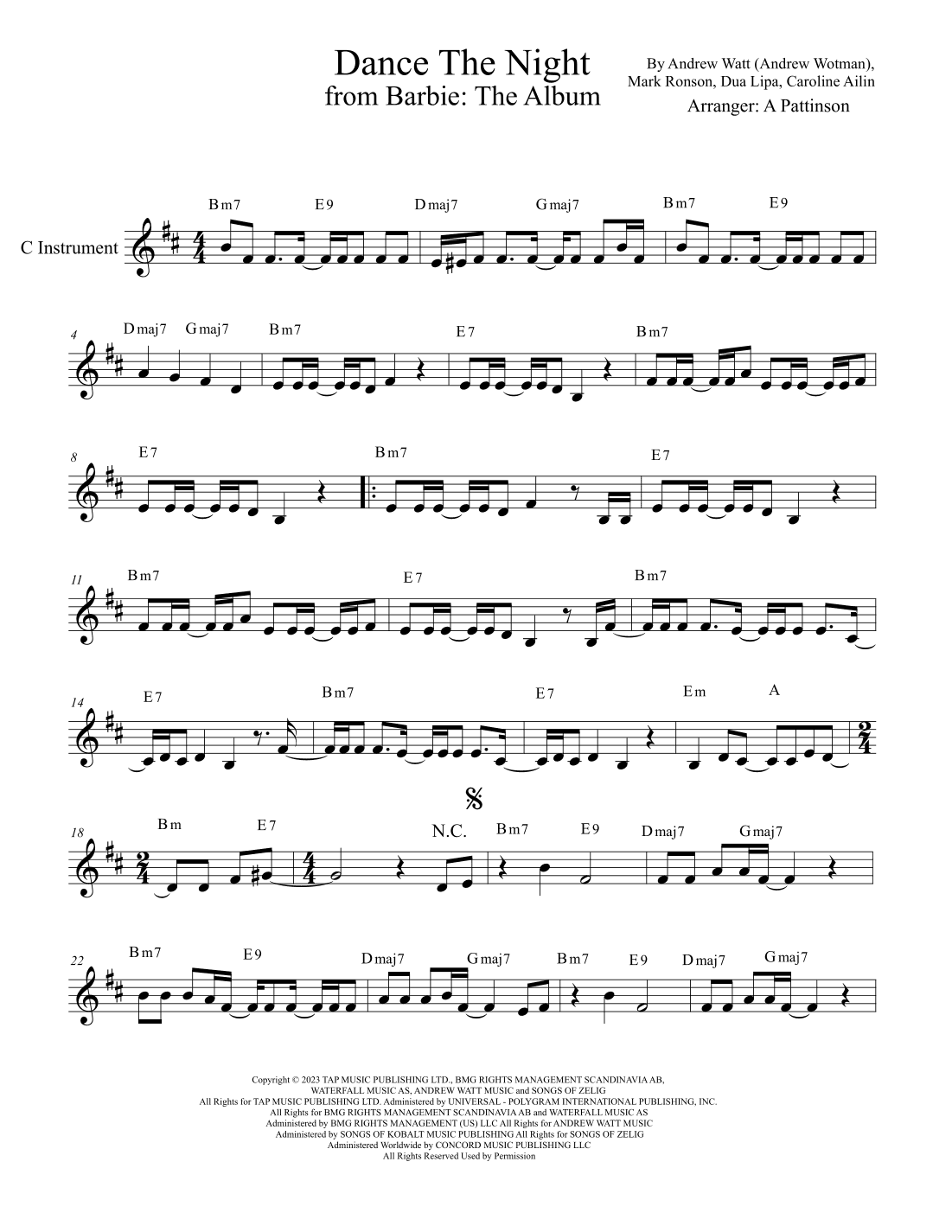 Dance The Night (arr. Andrew Pattinson)