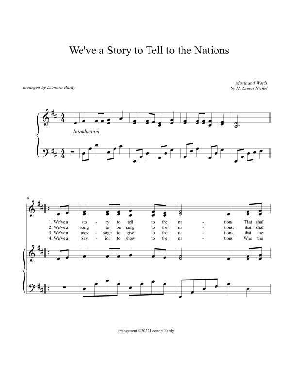 We've a Story to Tell to the Nations (arr. Leonora Hardy)