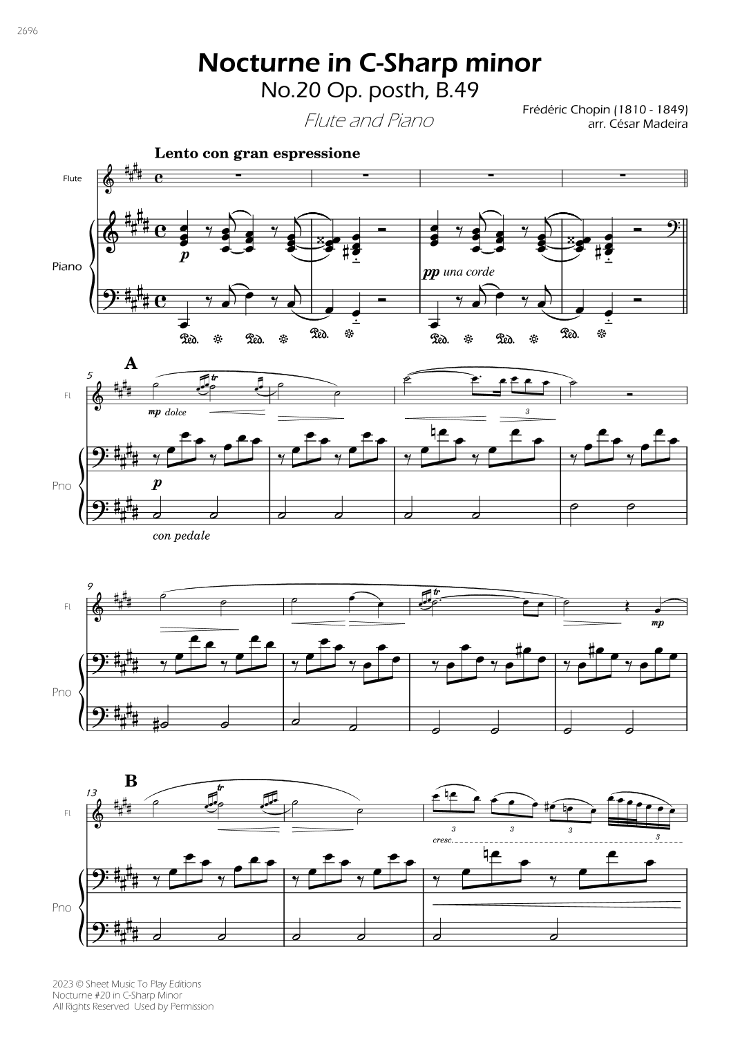 Nocturne No.20 in C-Sharp minor - Flute and Piano (Full Score) (arr. César Madeira)
