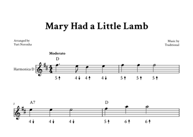 Mary Had a Little Lamb - For Harmonica in D (arr. Yuri Noronha)