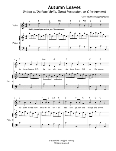 Autumn Leaves (Unison w/Optional Bells, Tuned Percussion, or C Instrument)