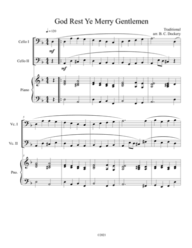 God Rest Ye Merry Gentlemen (Cello Duet) with optional piano accompaniment (arr. B. C. Dockery)