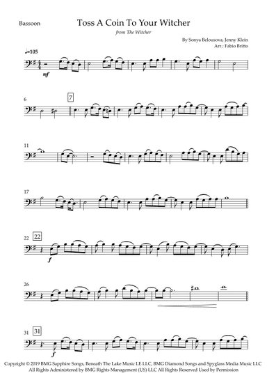 Toss A Coin To Your Witcher (arr. Fabio Britto)