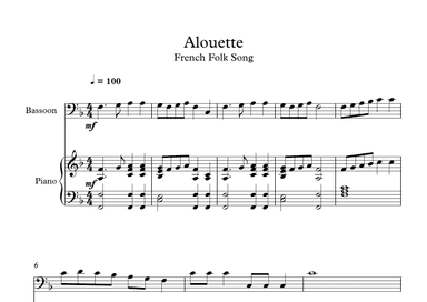 Alouette - French Folk Song (Bassoon + Piano) (arr. Digital Book Music)